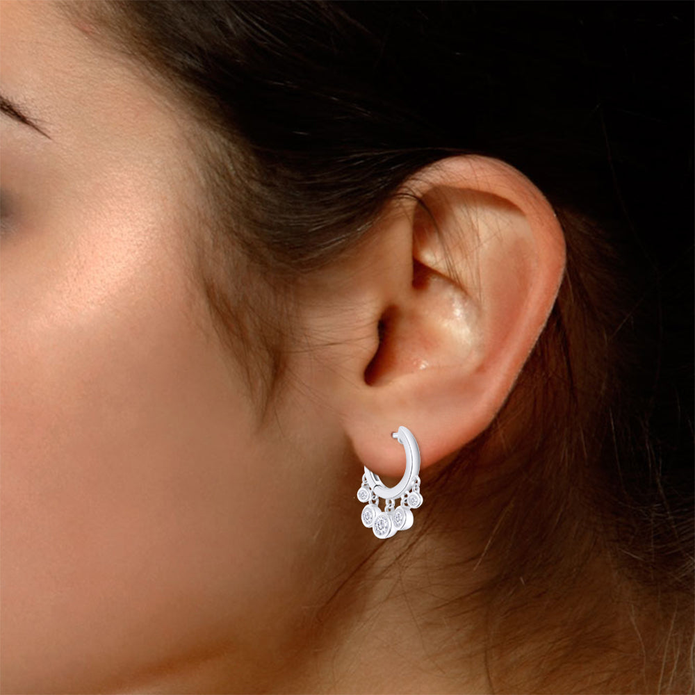 14K White Gold Over Sterling Silver Moissanite Hoop Earring I6752