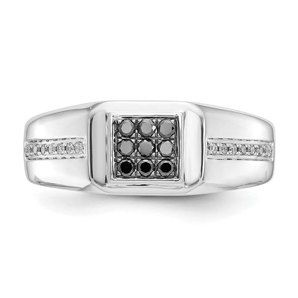 14k White Gold Black Diamond Square Men's Ring Y78318