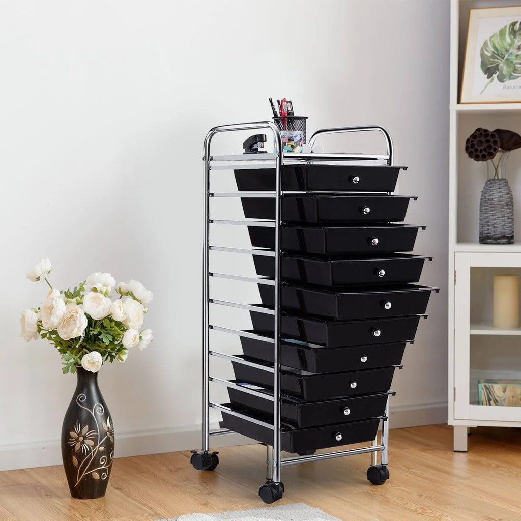 10 Drawer Rolling Storage Cart Organizer Black D4744