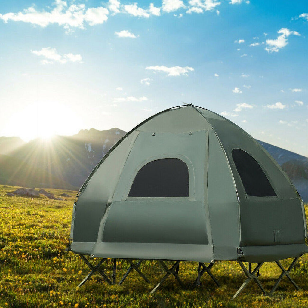 2-Person Foldable Camping Tent Cot with Air Mattress and Sleeping Bag O5020