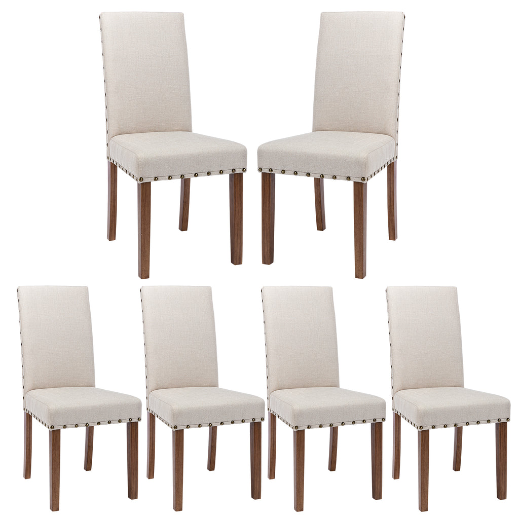 Beige Linen Solid Wood Parson Chair Set of 6 H5913