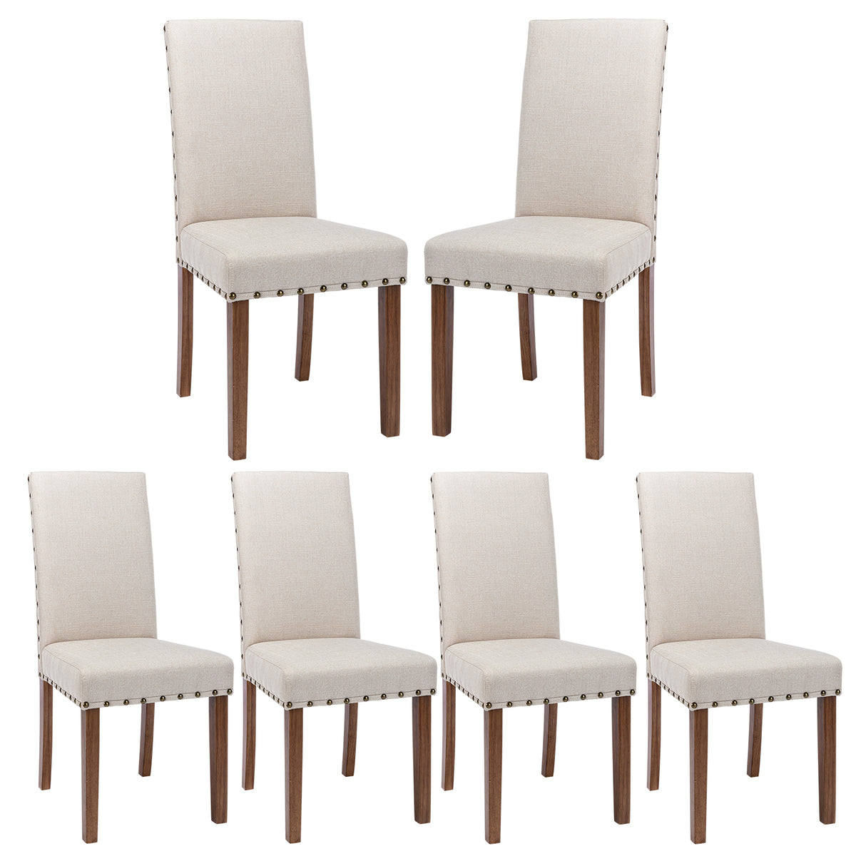 Beige Linen Solid Wood Parson Chair Set of 6 H5913