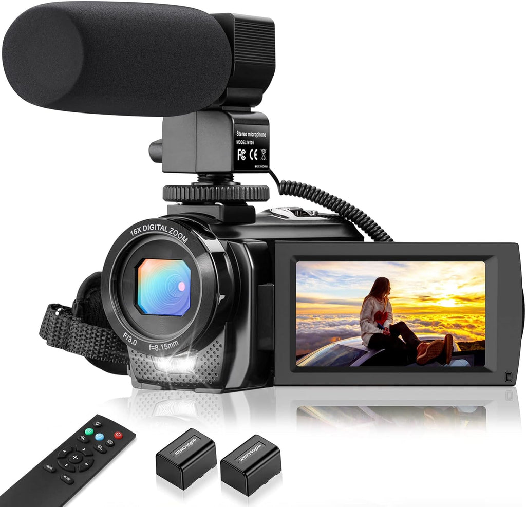 FHD 1080P 30FPS 24MP 3.0 Inch 270° Rotation Screen Digital Vlogging Camera with Microphone, Remote Control, 2 Batteries D350