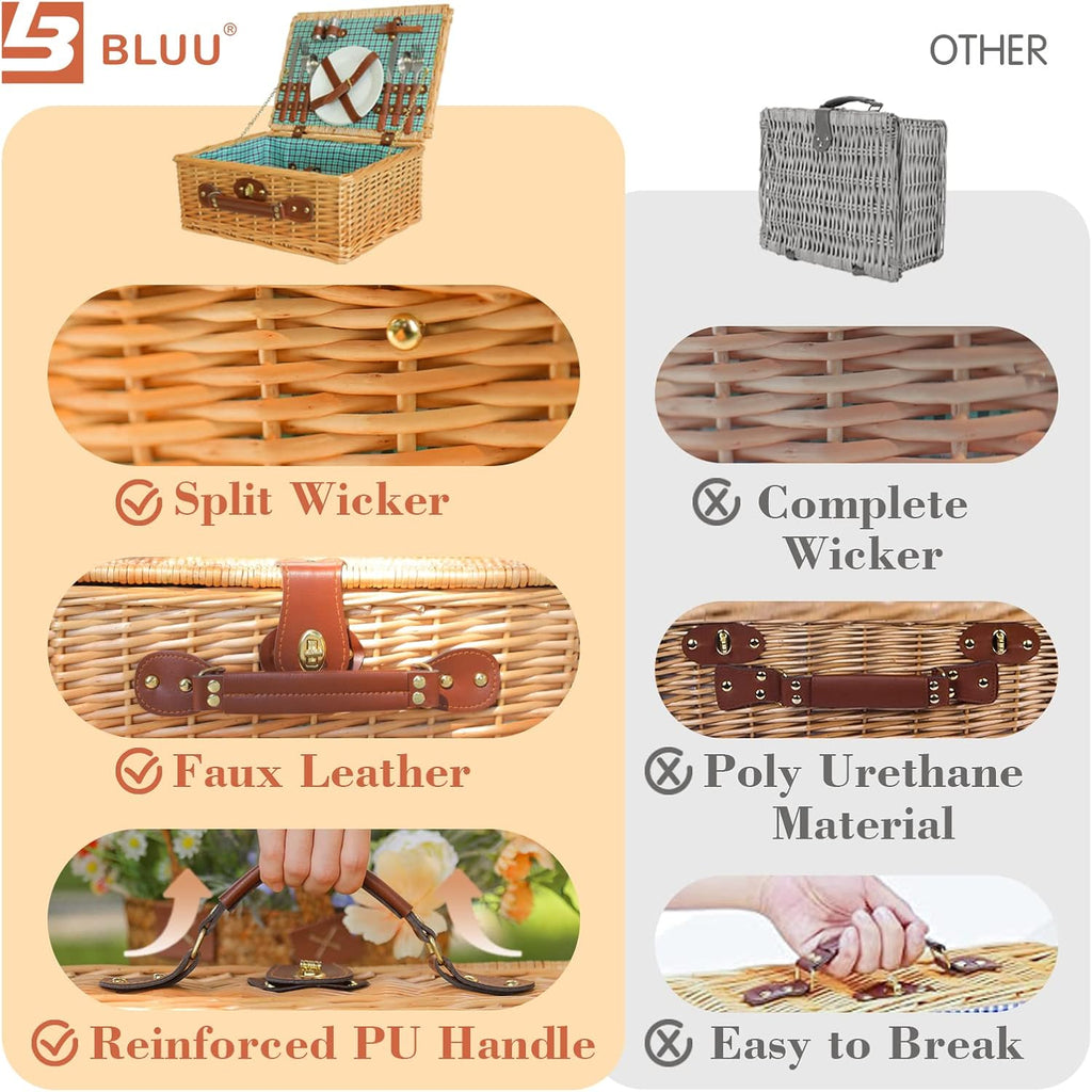 Small Wicker Picnic Basket for 2 Persons with Cutlery R719