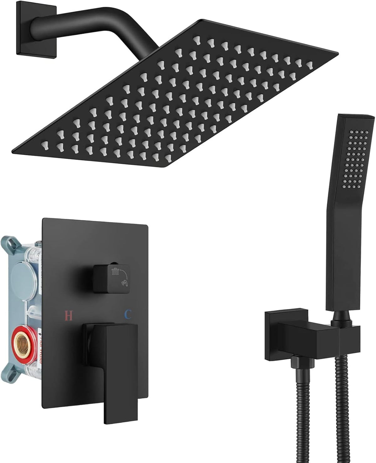 Matte Black 10 inch Square Shower Head Hand Held Shower Complete Combo Set Wall Mounted U855