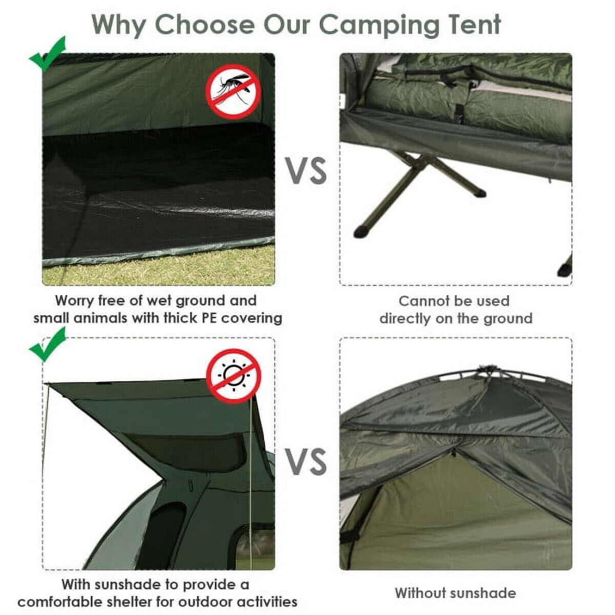 2-Person Foldable Camping Tent Cot with Air Mattress and Sleeping Bag O5020