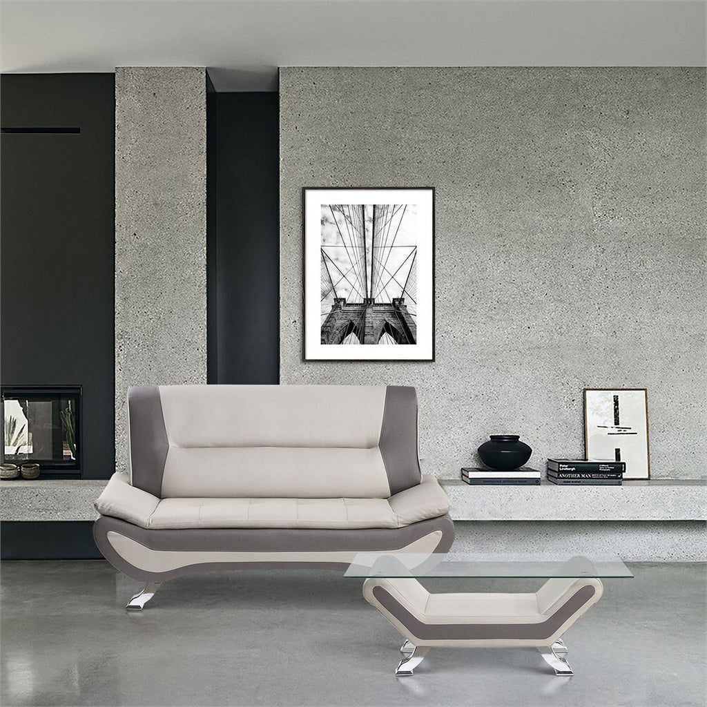 Beige and Gray Faux Leather Loveseat R6280