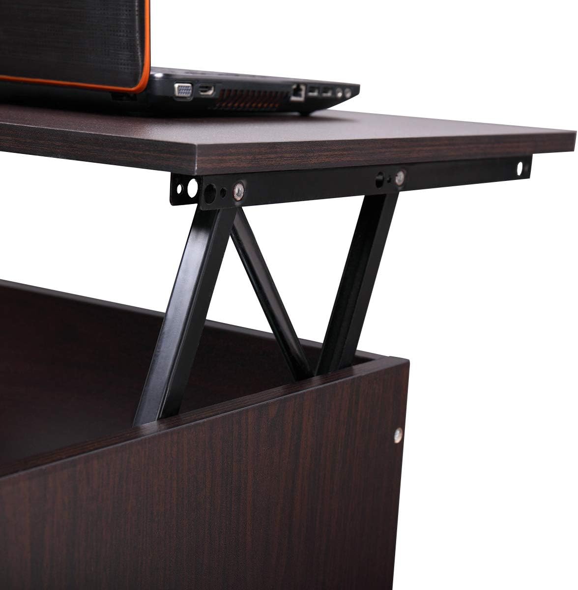 Walnut Lift Top Coffee Table with Hidden Compartment and Storage Cabinet D48009