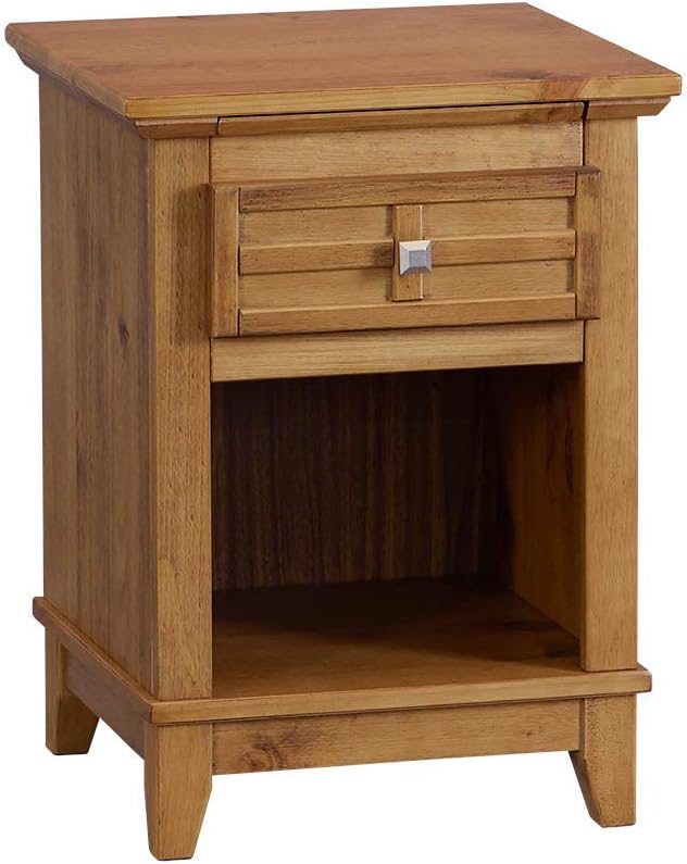 Teak Finish Wood Nightstand with Drawer and Pull-Out Tray V286463