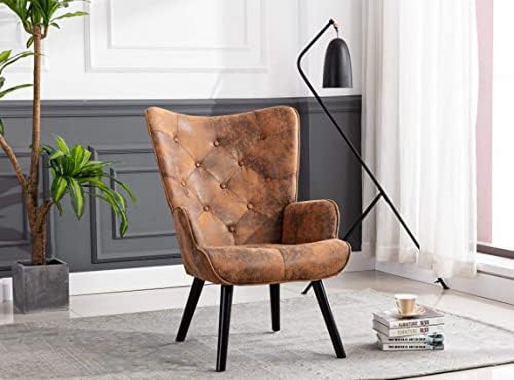 Accent Chairs Set, Mid-Century Modern Wingback Armchairs, Microfiber Cushioned E158
