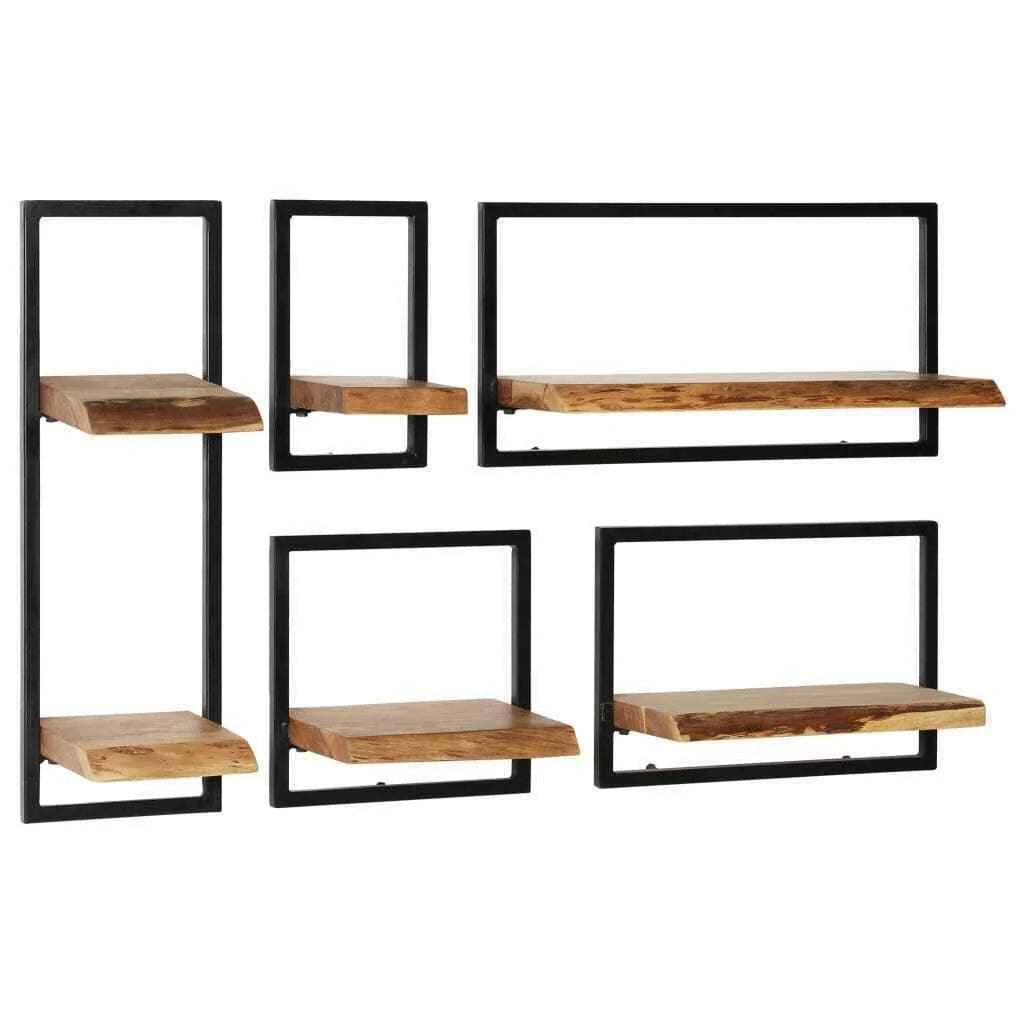 5 Piece Solid Acacia Wood and Steel Wall Shelf Set R660615