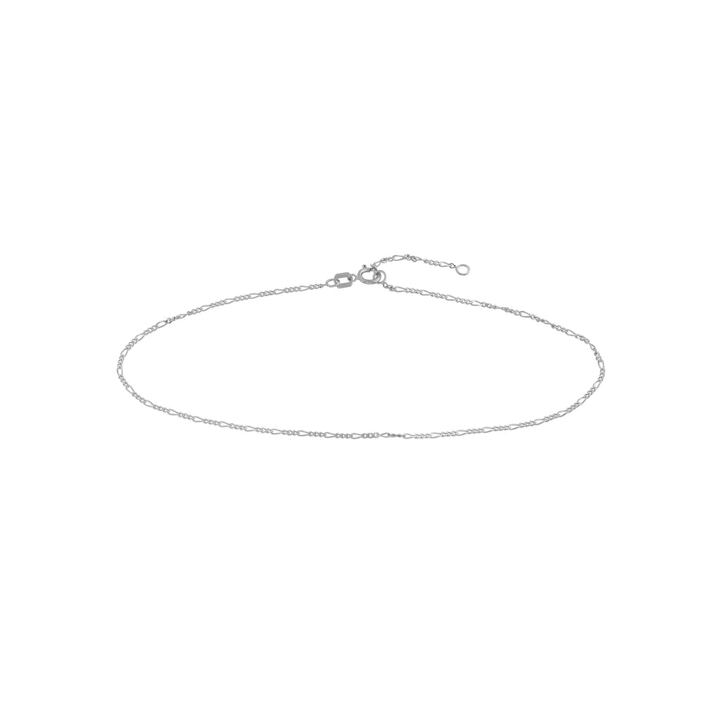 14K White Gold Adjustable Figaro Chain Anklet X769919