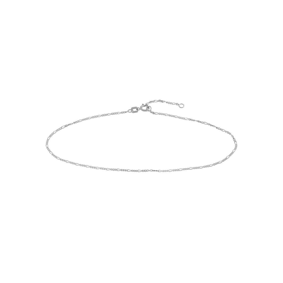 14K White Gold Adjustable Figaro Chain Anklet X769919