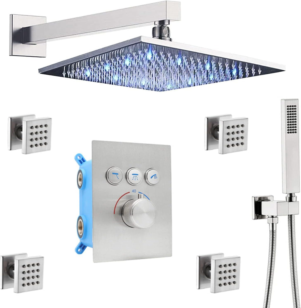 Matte Black Thermostatic Brass Shower Faucet Combo Set Y714196