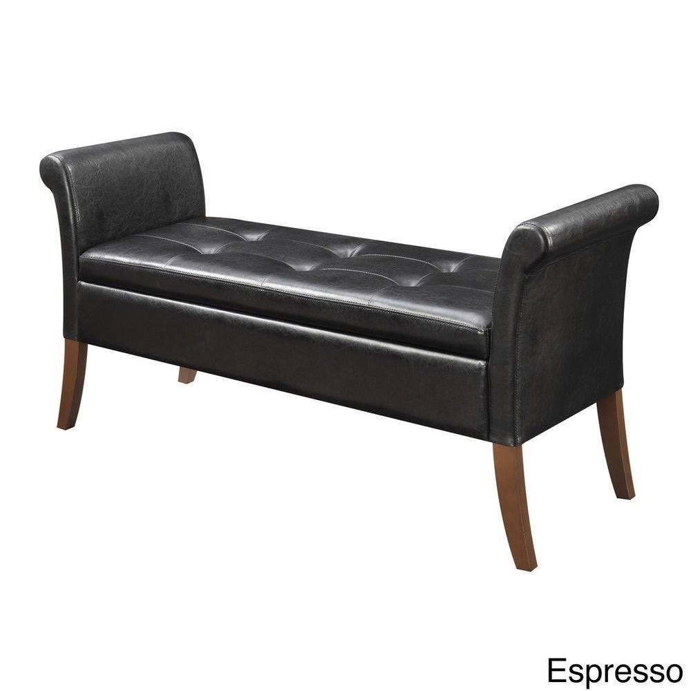 Espresso Faux Leather Storage Bench W199
