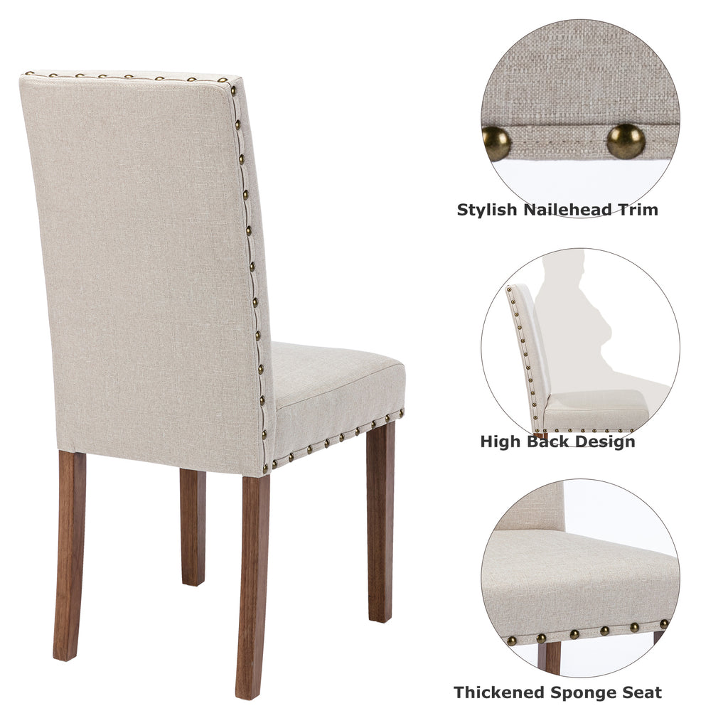 Beige Linen Solid Wood Parson Chair Set of 6 H5913