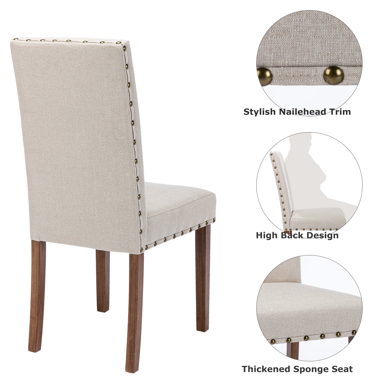 Beige Linen Solid Wood Parson Chair Set of 6 H5913