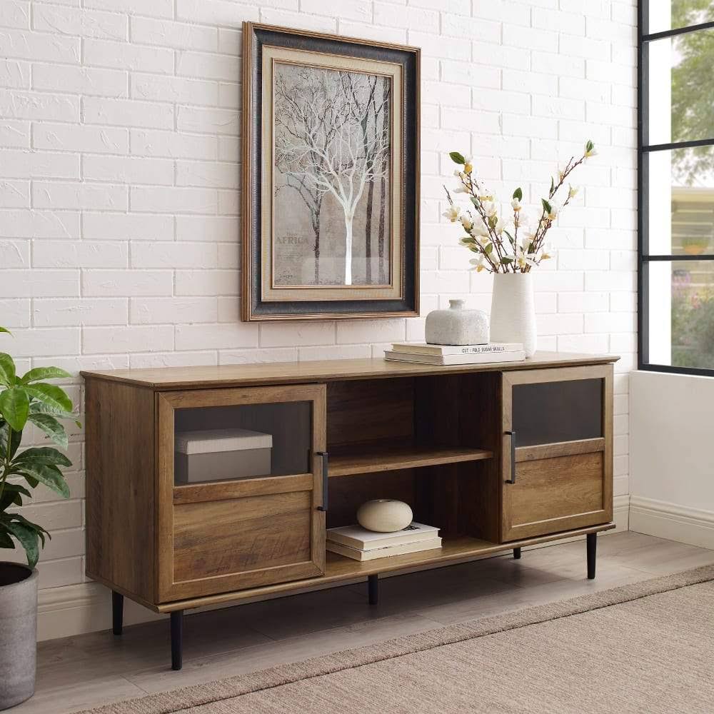 Dark Walnut Glass Wood TV Console T9938
