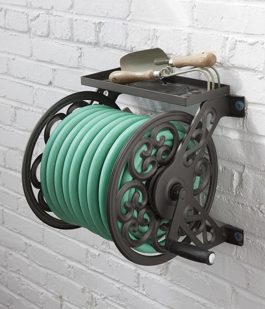 Steel Decorative Wall Mount Garden Hose Reel, Holds 125-Feet of 5/8-Inch Hose, Bronze X565