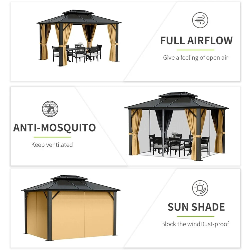10X12 FT Aluminum Frame Hardtop Gazebo Q520741