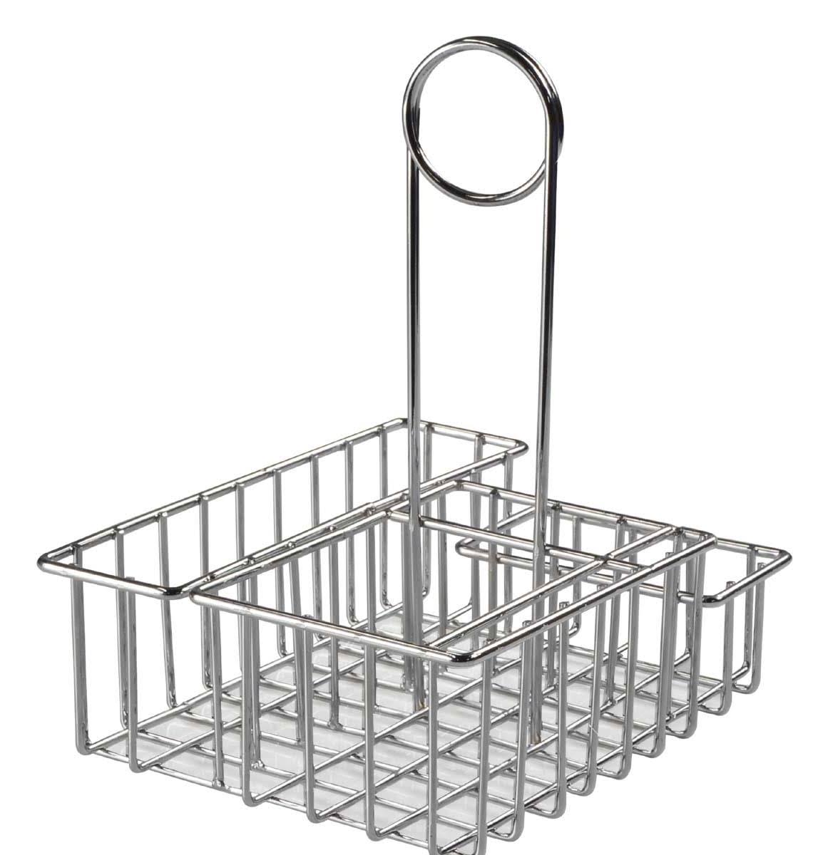 Silver Wire Condiment Caddy with Sign Clip and 4 Compartments F898901