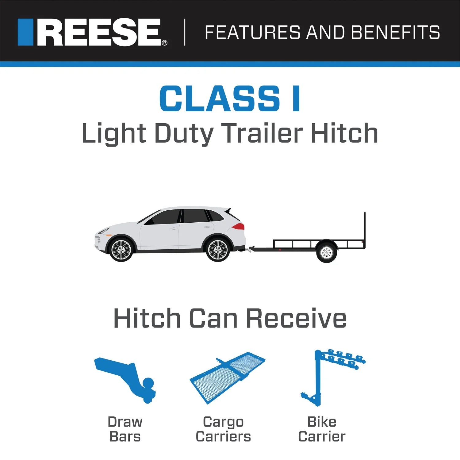 Class 1 Trailer Hitch, 1-1/4 Inch Square Receiver, Black C71326