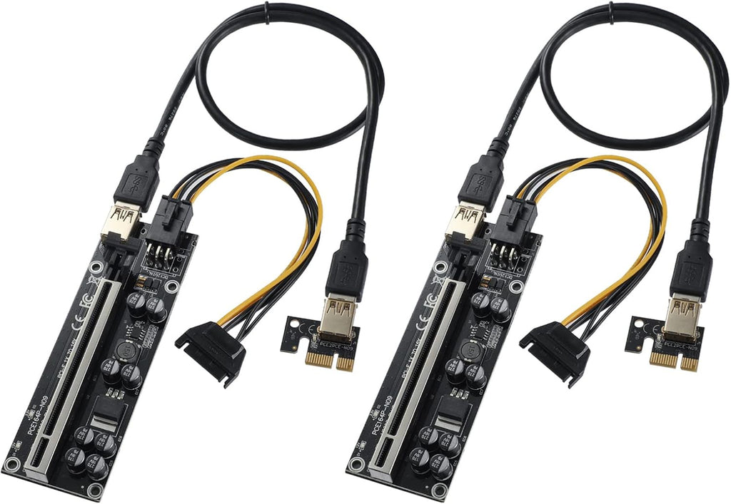 PCIE Riser 10 Solid Capacitors with RGB LED Light & 60cm USB 3.0 Extension Cable, Pack of 2 R6730