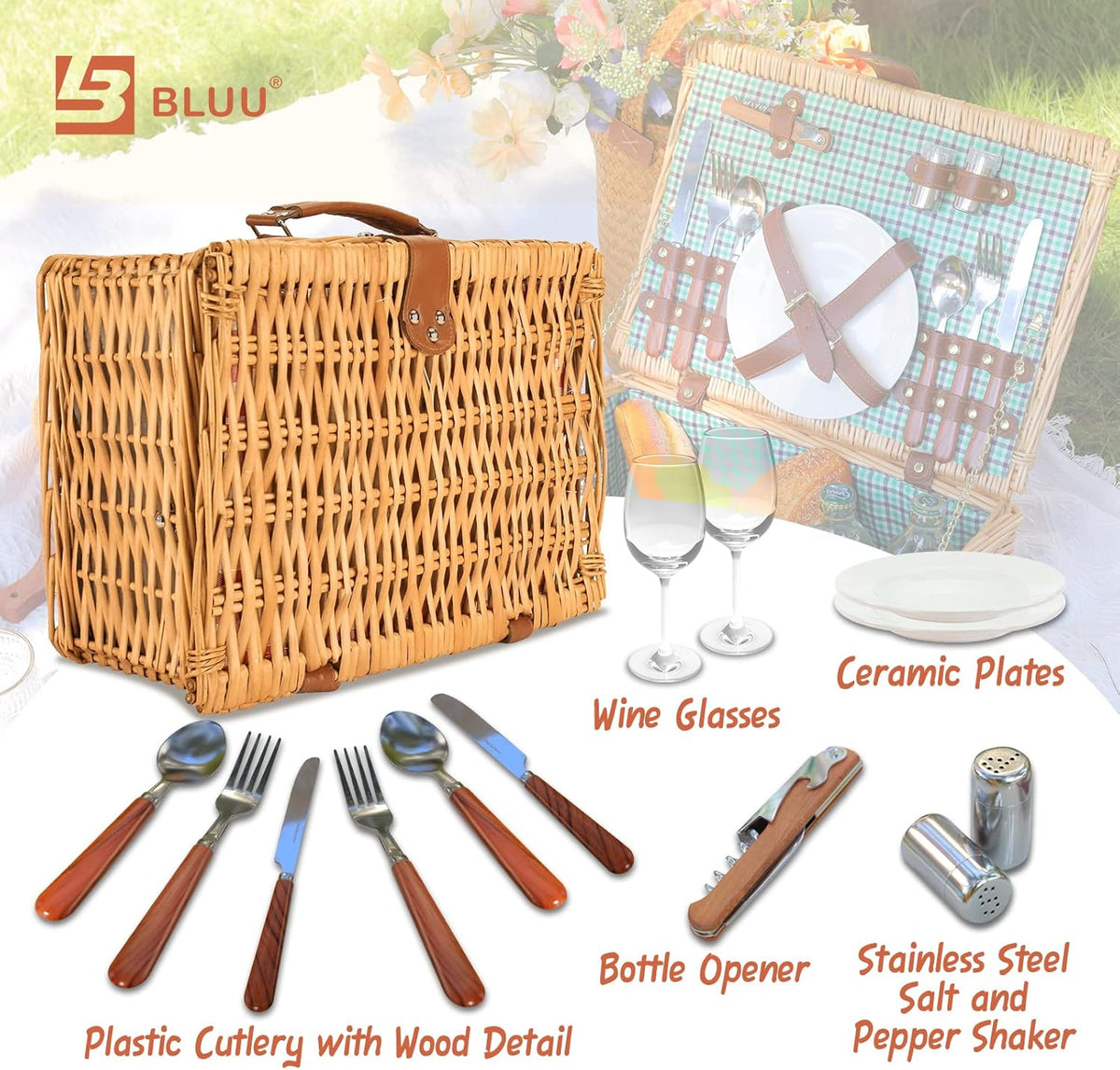 Small Wicker Picnic Basket for 2 Persons with Cutlery R719