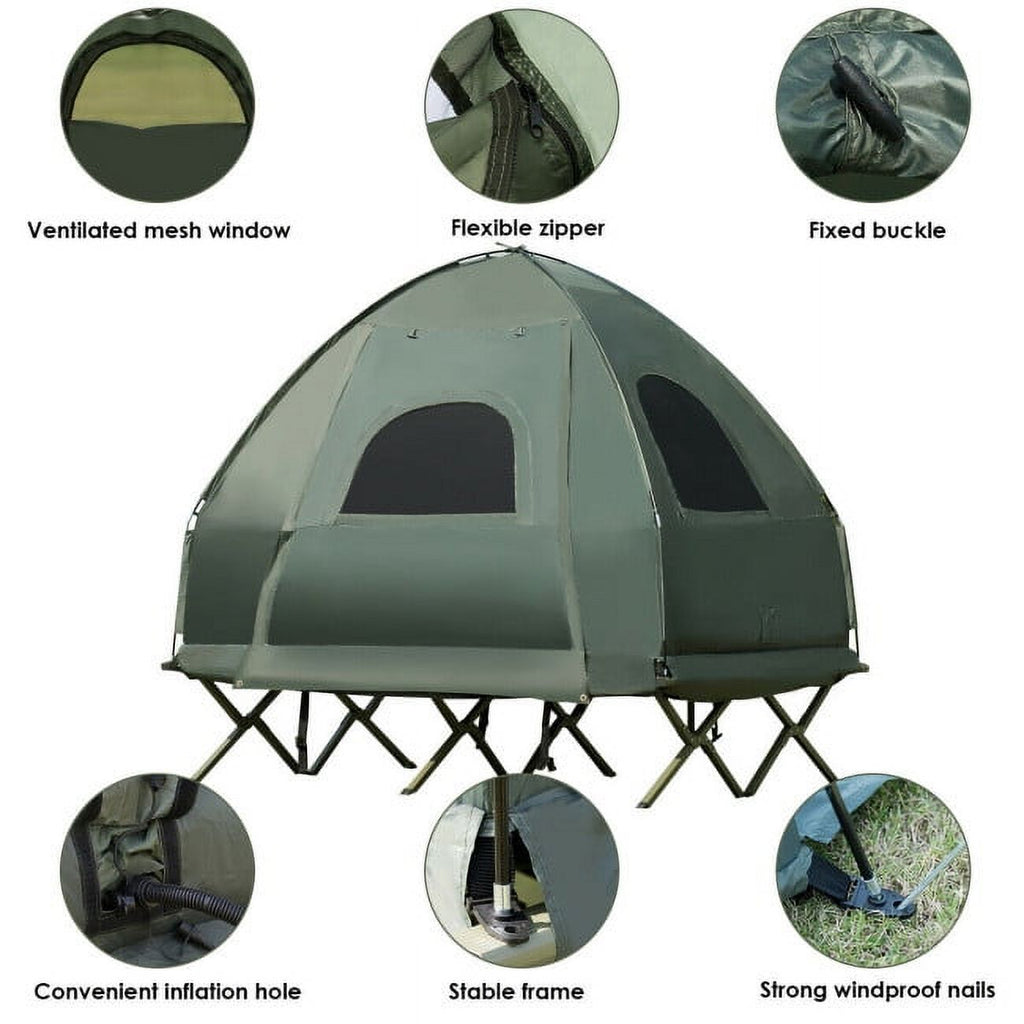 2-Person Foldable Camping Tent Cot with Air Mattress and Sleeping Bag O5020