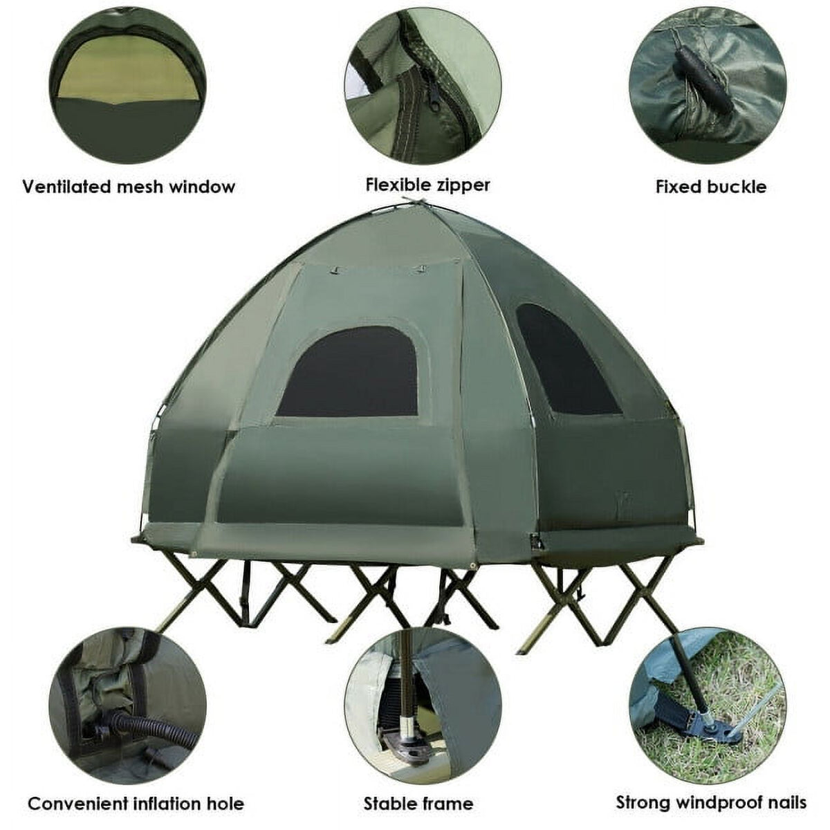 2-Person Foldable Camping Tent Cot with Air Mattress and Sleeping Bag O5020