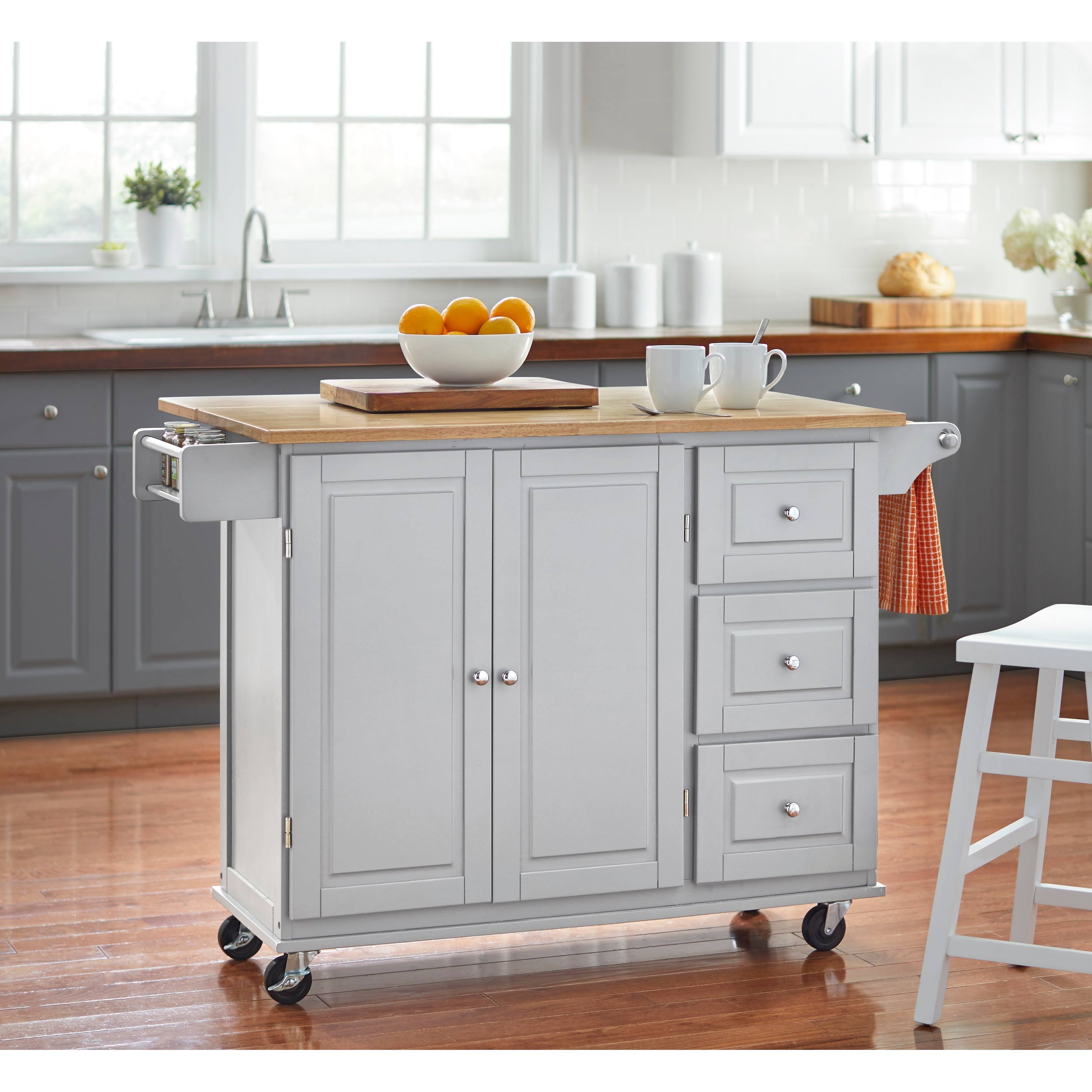 3-Drawer Drop Leaf Kitchen Cart Light Grey Z615