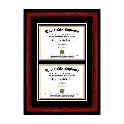 Double Diploma Frame with Double Matting for 17x22 x 14x22 Tall Diploma with Mahogany with Gold Lip 2x22 Frame G938875