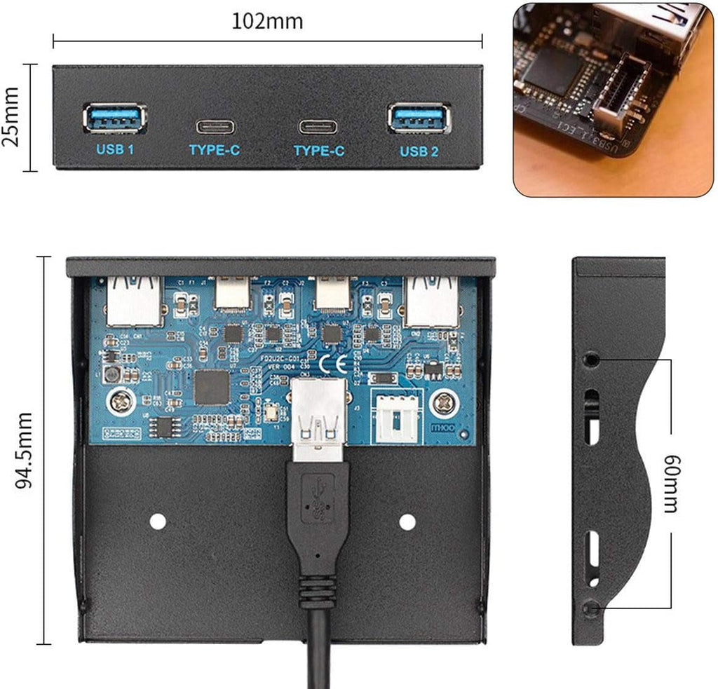 USB 3.1 Front Panel Header to USB-C & USB 3.0 HUB 4 Ports Motherboard Cable G912