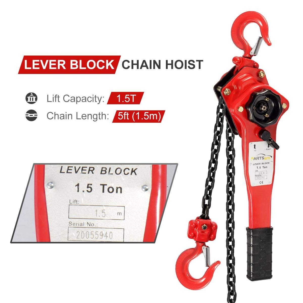 3300LBS Capacity Lever Hoist Come Along with 2 Heavy Duty Hooks, Pack of 2 B3936