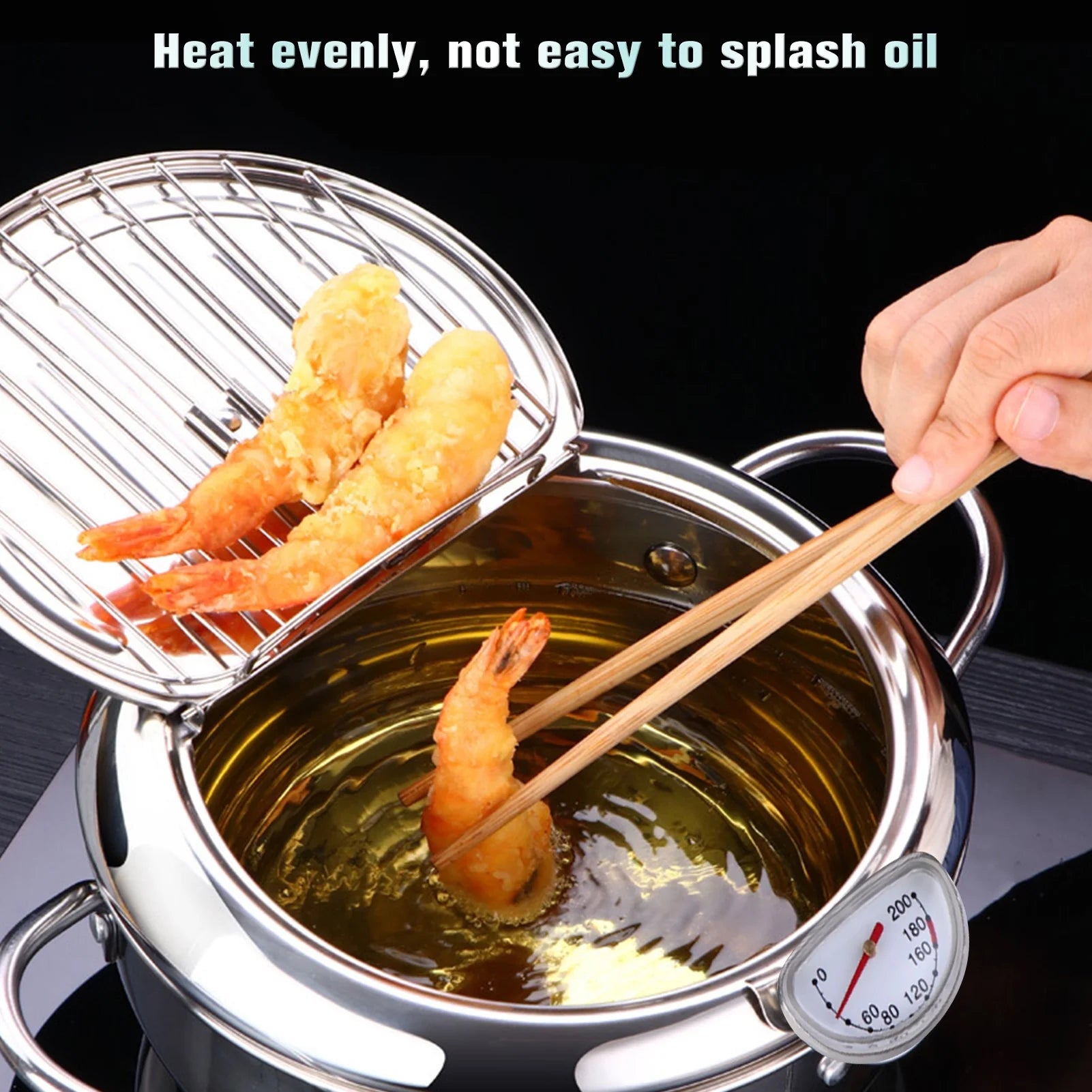 Stainless Steel Deep Fryer Pot with Oil Drip Drainer Rack P75475