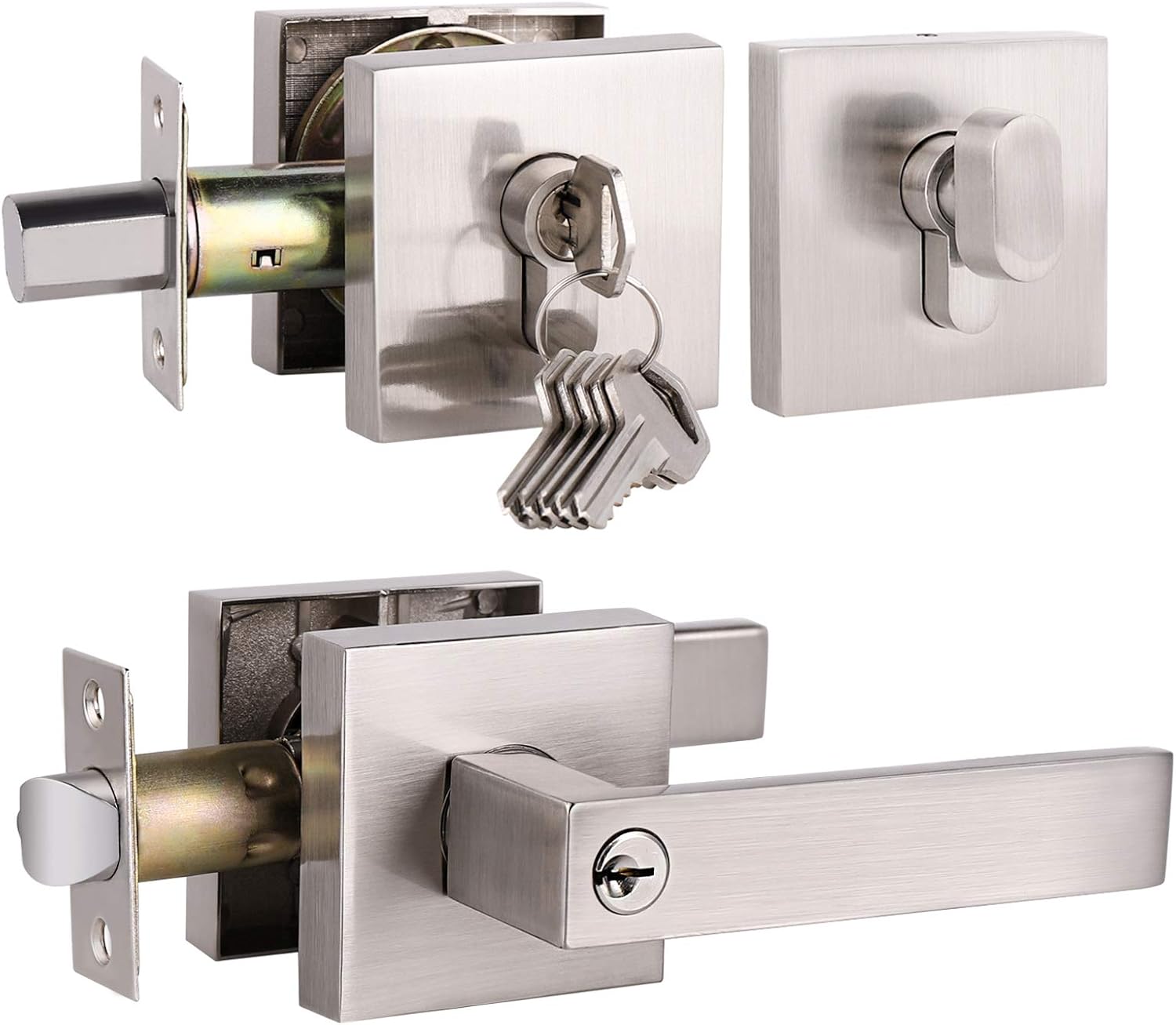 5 Pack Satin Nickel Square Door Levers with Privacy Lock E788709