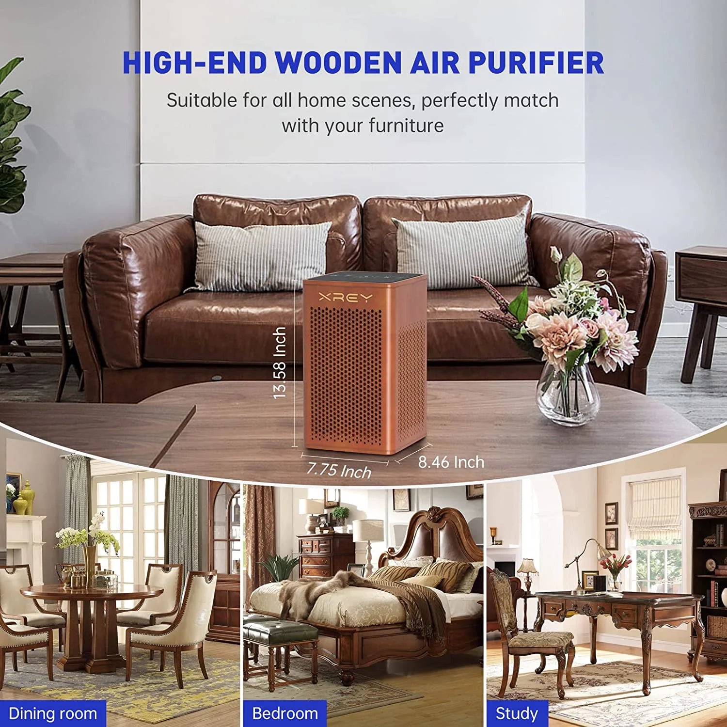 Walnut Wooden Air Purifier with H13 True HEPA Filter I183416
