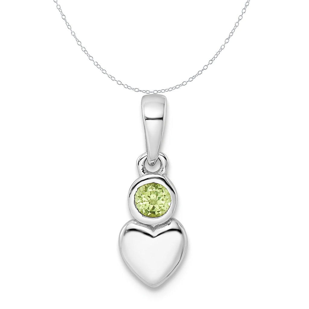 Sterling Silver Rhodium-Plated Peridot Heart Charm Pendant with Cable Chain Necklace 18'' O648