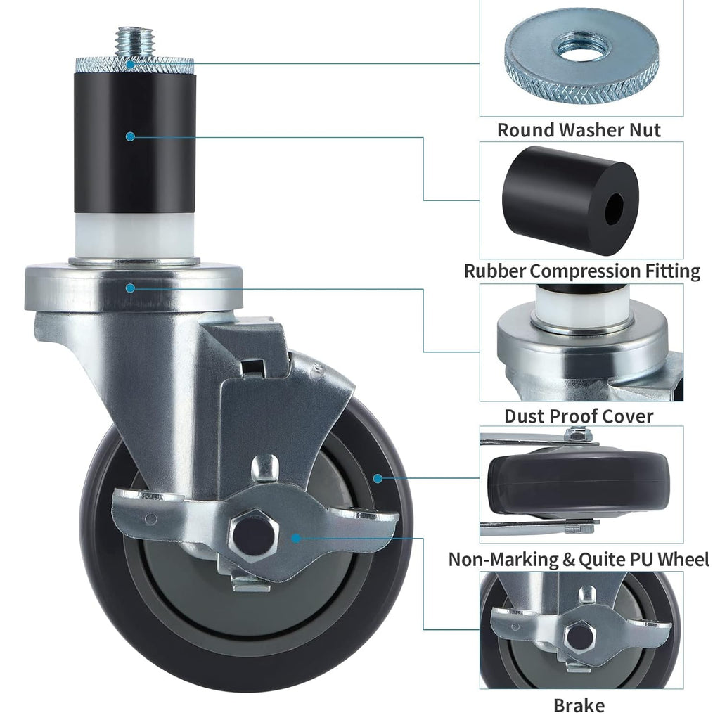 4 Pcs Stainless Steel Expanding Stem Casters C952