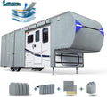 5th Wheel Travel Trailer Cover, 6 Layers Top RV Cover for 33’-37’ RV, Waterproof with 4 Tire Covers & 6 Gutter Covers J4426