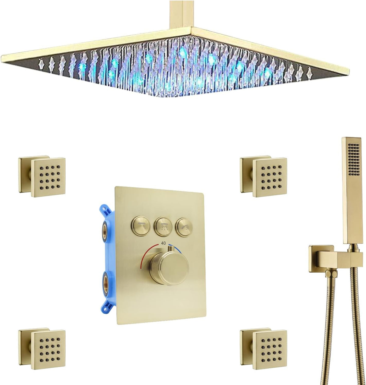 Matte Black Thermostatic Brass Shower Faucet Combo Set Y714196