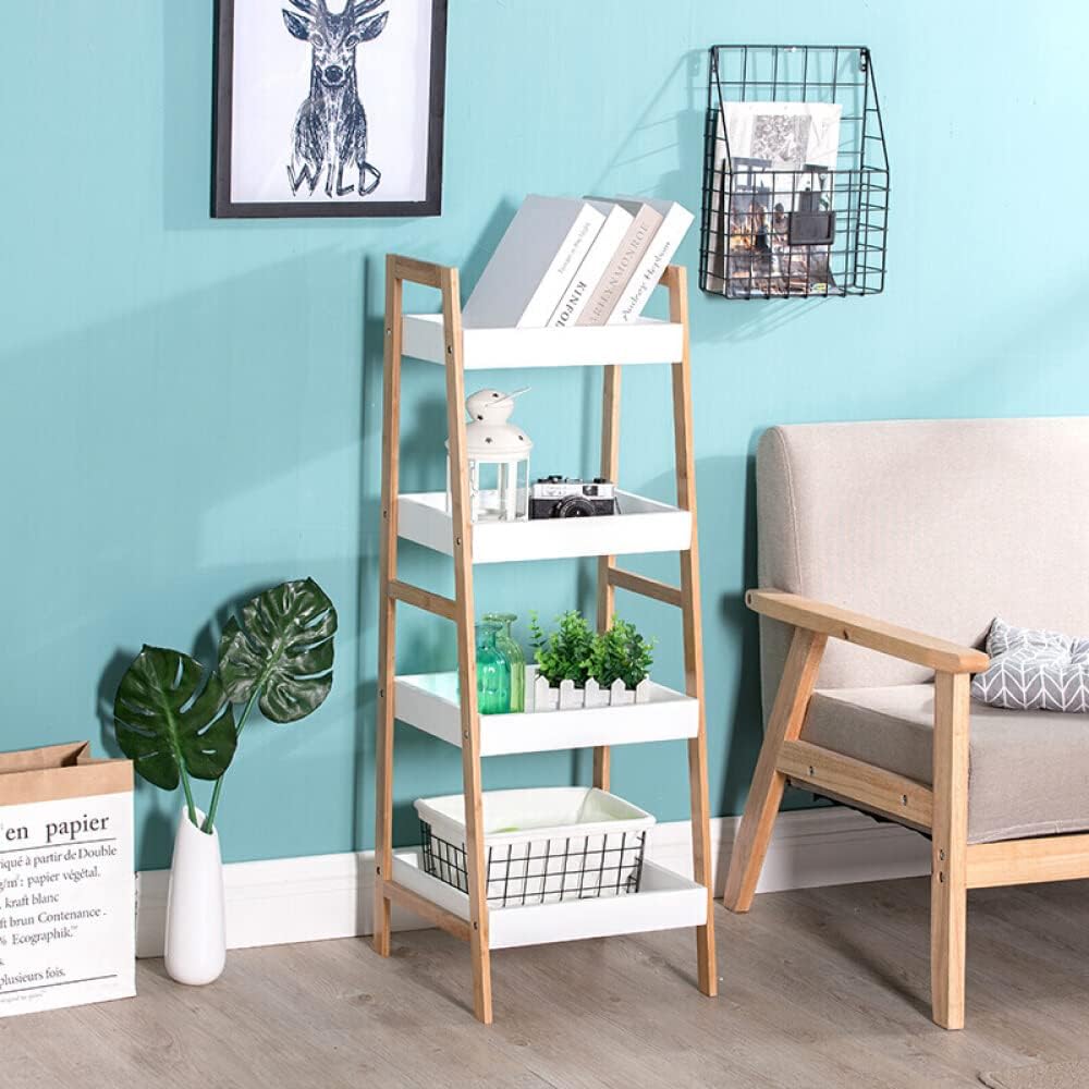 Bamboo 3-Tier Ladder Shelf Bookcase Storage Rack T64688