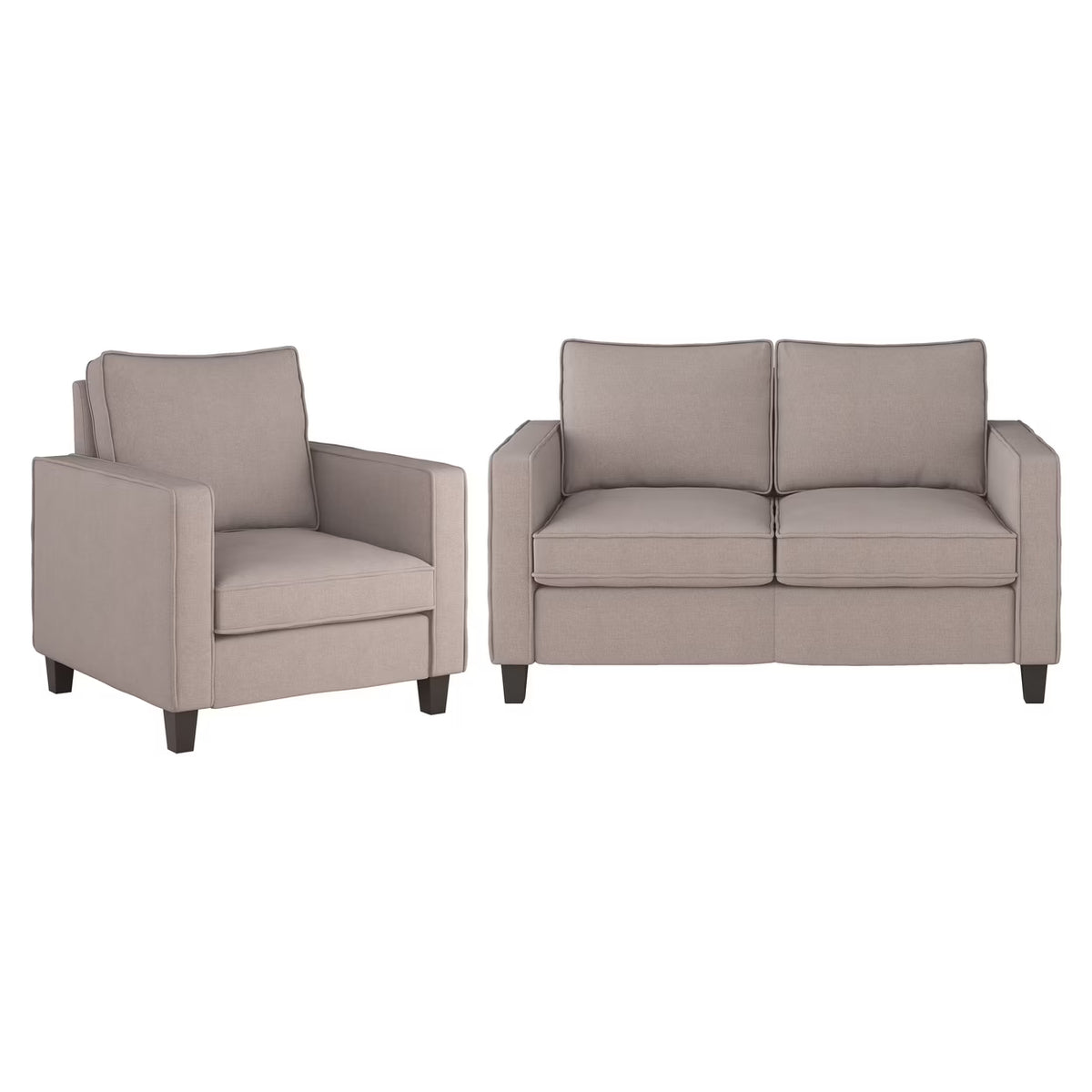 Beige Fabric Loveseat Sofa and Accent Chair Set - 2pcs D72453