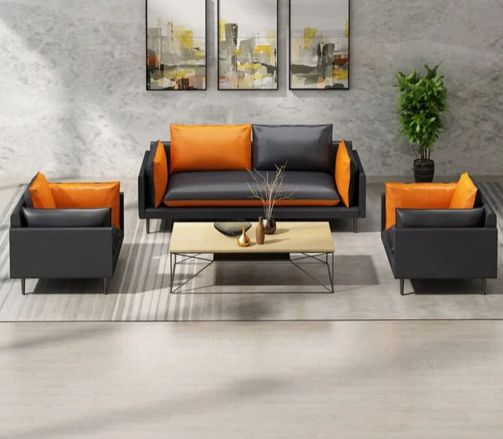 Leather Office Sofa Three Person Tea Table Combination Suit D6579