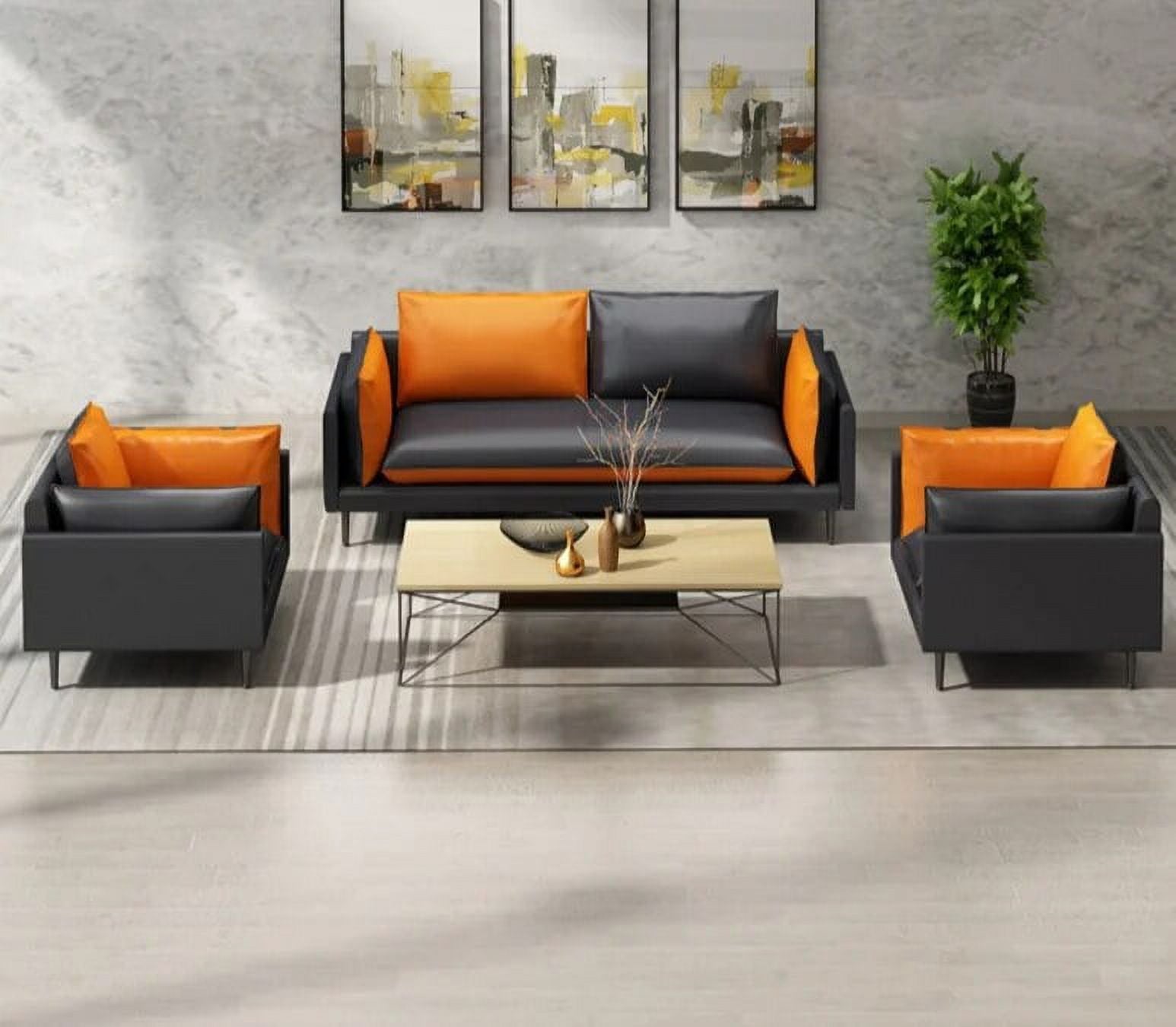 Leather Office Sofa Three Person Tea Table Combination Suit D6579