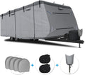Heavy Duty RV Cover with 4 Tire Covers, Tongue Jack Cover, 2 Extra Straps, Gutter Cover V919