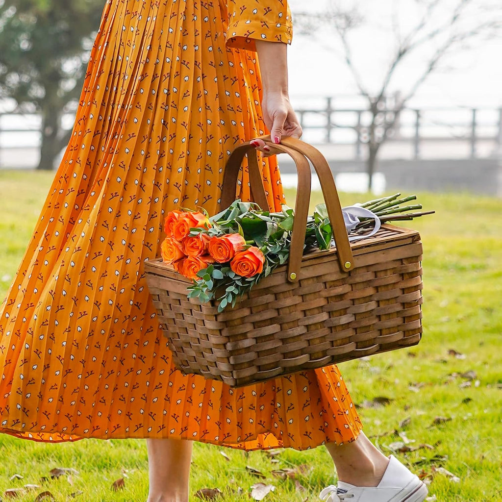 Picnic Basket Set with Insulated Cooler, Woven Basket with Double Folding Handles O81512