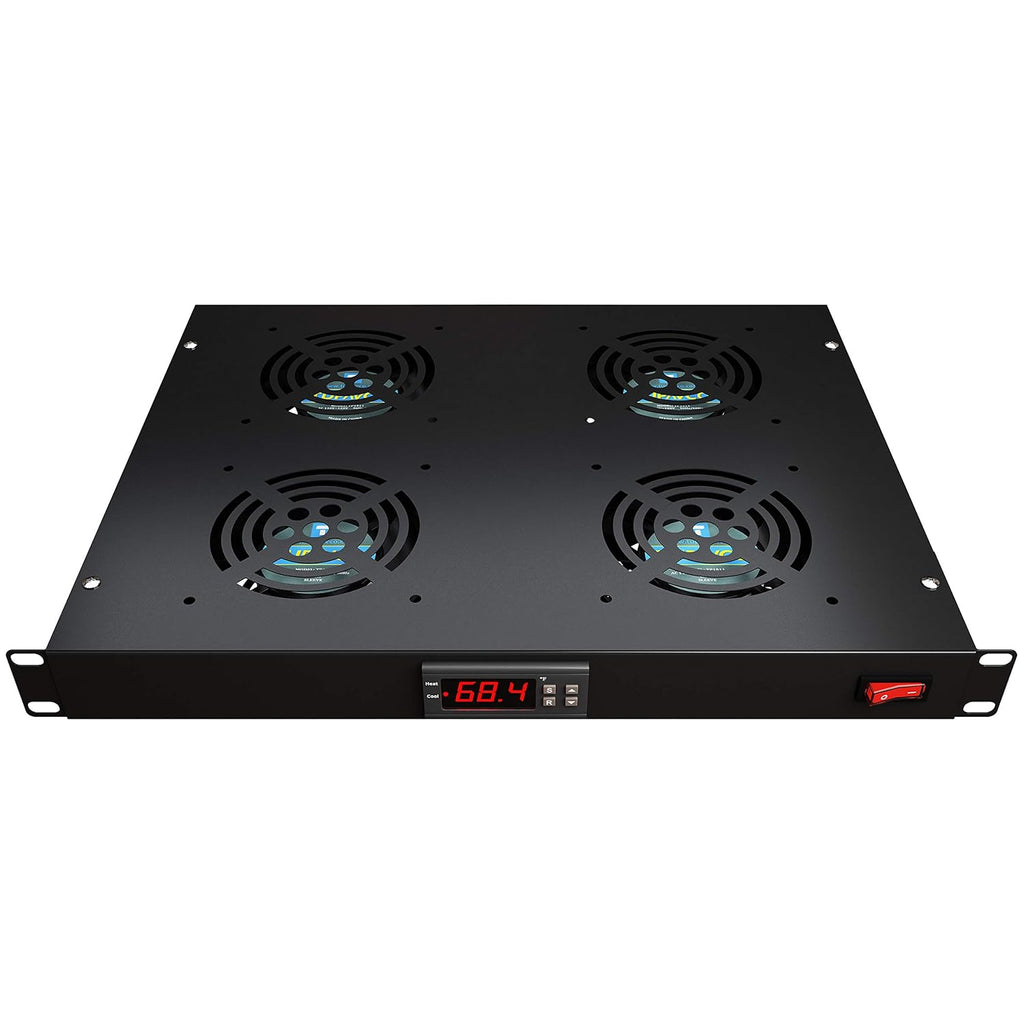 1U 19 Rackmount Cabinet Panel with 4 Fans Adjustable Temperature Control Digital Display Alarm Sensor D743219