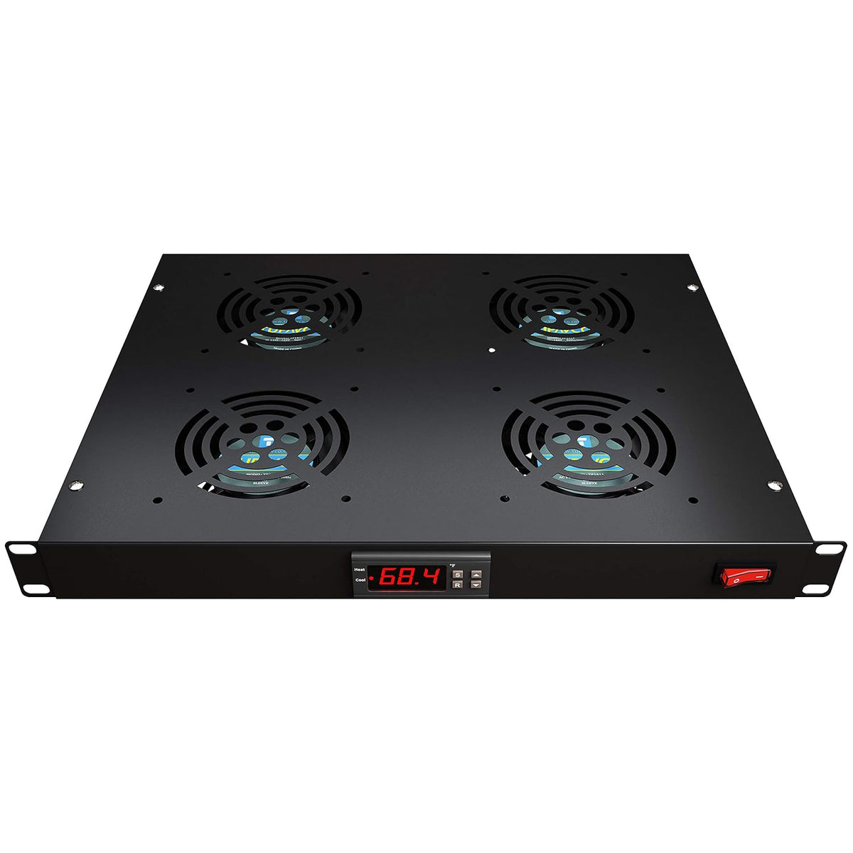 1U 19 Rackmount Cabinet Panel with 4 Fans Adjustable Temperature Control Digital Display Alarm Sensor D743219