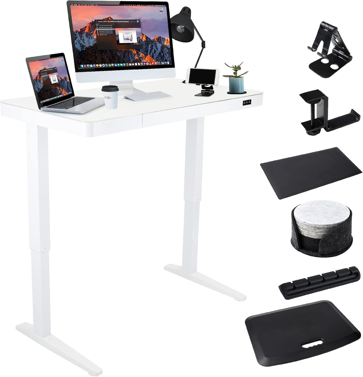 Electric Standing Desk 23x 47 Motorized Height Adjustable Table with USB Ports and Drawer V71847